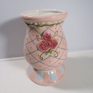 Elements Vase with Pedestal Base Ceramic Pink Rose with Diamond design embossed